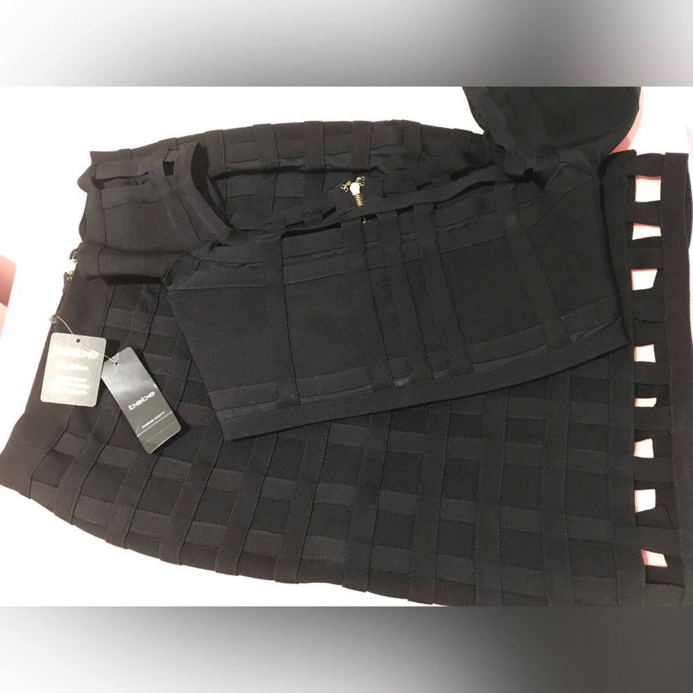 Bebe bandage two piece outfit crop top and midi skirt